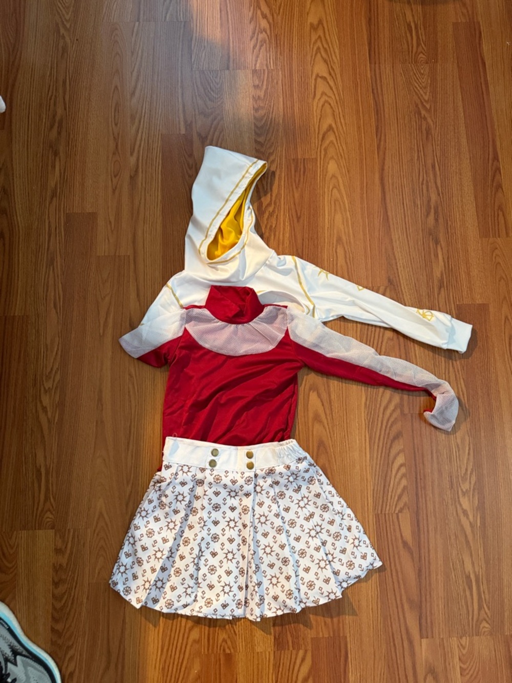 BCBG Red and White Girls Costume Set with Patterned Skirt